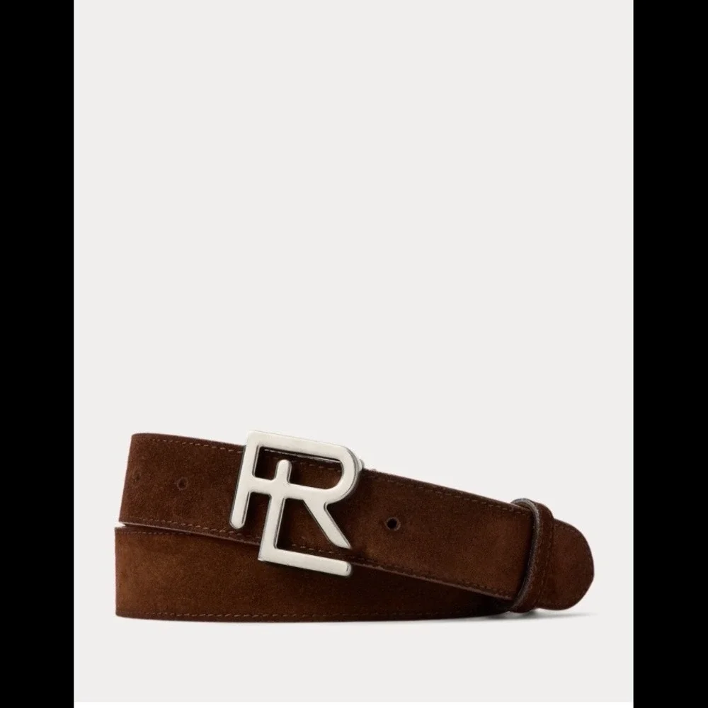 Ralph Lauren Purple Label Brown Calf Suede RL Buckle Belt Size 42 Made in Italy